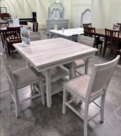 Light color counter height dining table set