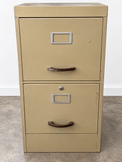 Vintage 2-Drawer Metal Filing Cabinet Beige Locking Office File Cabinet