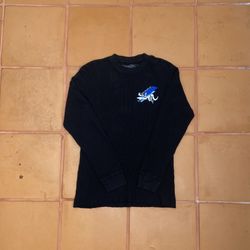Quicksilver Waffle Knit Black Thermal Long Sleeve Shirt  Size XL Y2K style Surf wear 