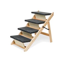 MEWANG Wooden Dog Stairs/Steps - Foldable 4 Levels Pet Stairs & Ramp Perfect for Beds and Cars - Portable Dog/Cat Ladder Up to 110 Pounds