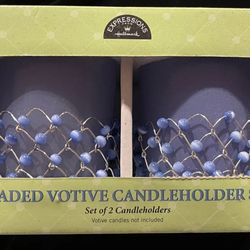 Hallmark Expressions Beaded Votive Candle Holders Set of 2 Blue Silver