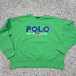 Polo Ralph Lauren Sweatshirt Womens XL Green Logo Crewneck Pullover Casual 