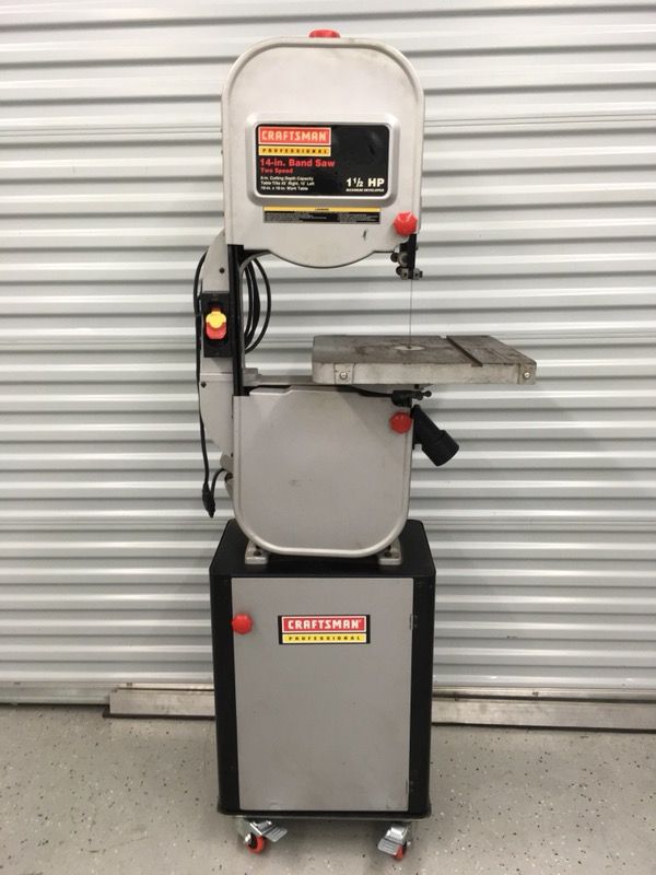 Craftsman bandsaw, 14”, 1.5hp motor, 2 speeds, excellent condition.
