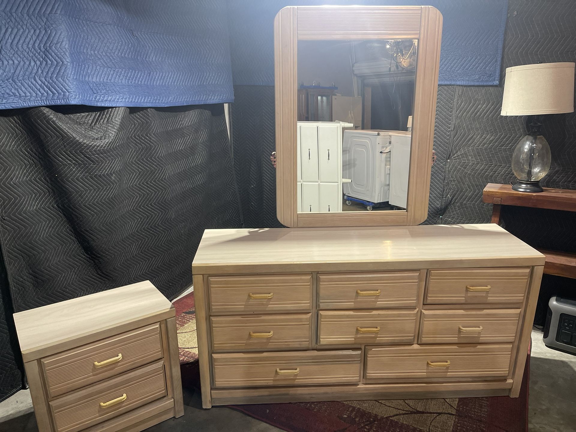 reed rattan nine-drawer dresser + mirror + nightstand  (DELIVERY AVAILABLE