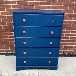 Solid Wood 5 Drawer Dresser Blue Chest