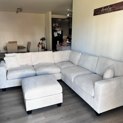 Corduroy! New In Box! Beige 4-Piece Sectional With Ottoman