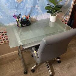 Desk (Glass) AND Adjustable Office Chair 