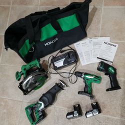 Hitachi Tools & Bag Rechargeable Cordless Drill, Circular Saw, Reciprocating Saw & Flashlight Set With Carry Bag