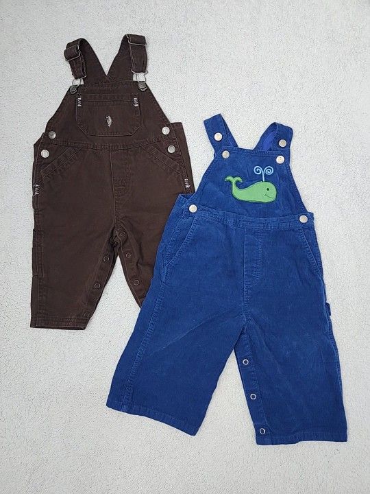 ✅️ Baby Boy 2pc Blue (Reversible) & Brown Overalls• Size 12m• Great Condition• $18firm