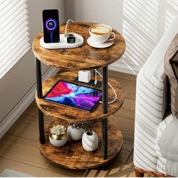 Small Round End Table - 3 Tier Design Accent Table, Narrow Side or Bedside Stand