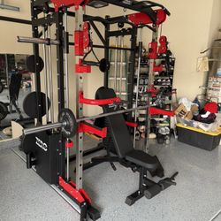 Smith Machine 200 | Adjustable Bench | 245lb Cast Iron Olympic Weights | 7ft Olympic Bar | Fitness | Gym Equipment | FREE DELIVERY/INSTALLATION 🚚 🛠️