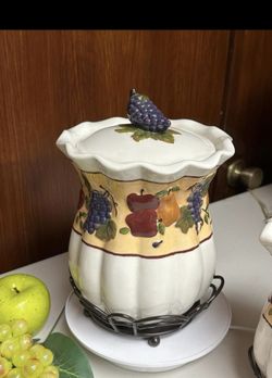 Celebrating Home Fruit Motif Ceramic Cookie Jar with Grape Knob