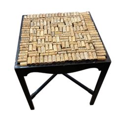 Antique Brown Oak End Grain Wood Table With Cork Top Signed On Bottom From Grand Rapids 