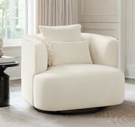 Darna Beige Fabric Upholstered Swivel Accent Chair with Curved Arm Chair Cozy Modern Swivel Living Room Chair