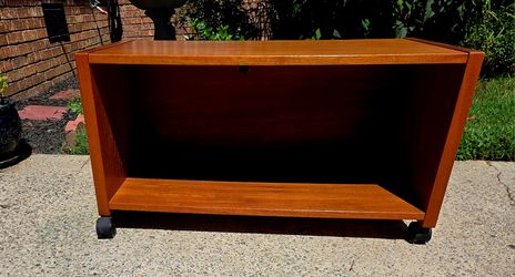 Modern Teak Rolling Media Console