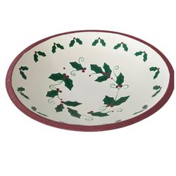 Hand Painted Christmas Holly Wooden Bowl