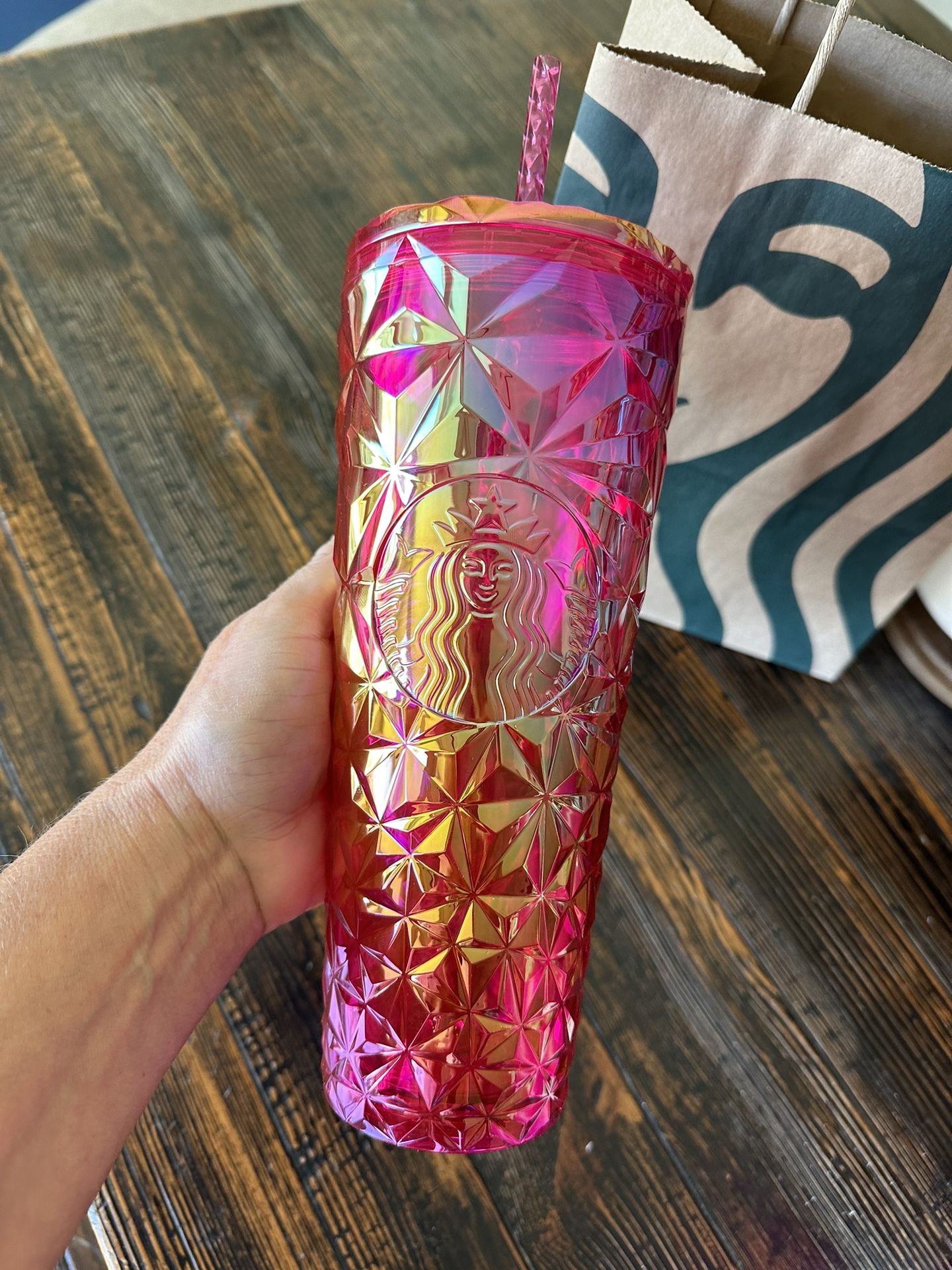 Starbucks online Asia peachy pink jeweled venti cup BNWT