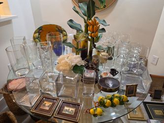 Miscellaneous Items Like  Wine Glasses, Wall Art, Floral Vases, Candles, Wicker Baskets and Kitchen Items in Various Prices Starting at $1