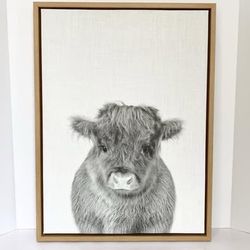18"x24" Calf / Baby Cow Framed Canvas Print | Gender Neutral Children's / Baby's Room Wall Art