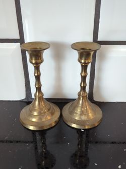 Set Of Vintage Brass Candlestick Holders Made In India 3.25" Tall 
