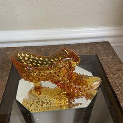 Vintage Fenton  Hobnail  Amber Glass Shoe Cat Head-Art Glass