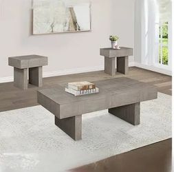 COFFEE+2 END TABLES WALNUT WOOD W TICK PANELS