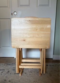 Three wooden TV trays