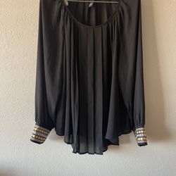 Alfani, Women’s Black Studded Longsleeve Sheer Scoop Neck Blouse, Size 18W