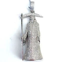 925 Sterling Silver CZ Santa Muerte Pendant 19.00g 187623