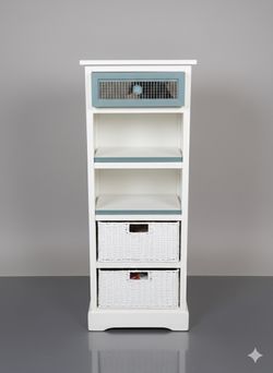 White & Teal Accent Shelf w/ Baskets