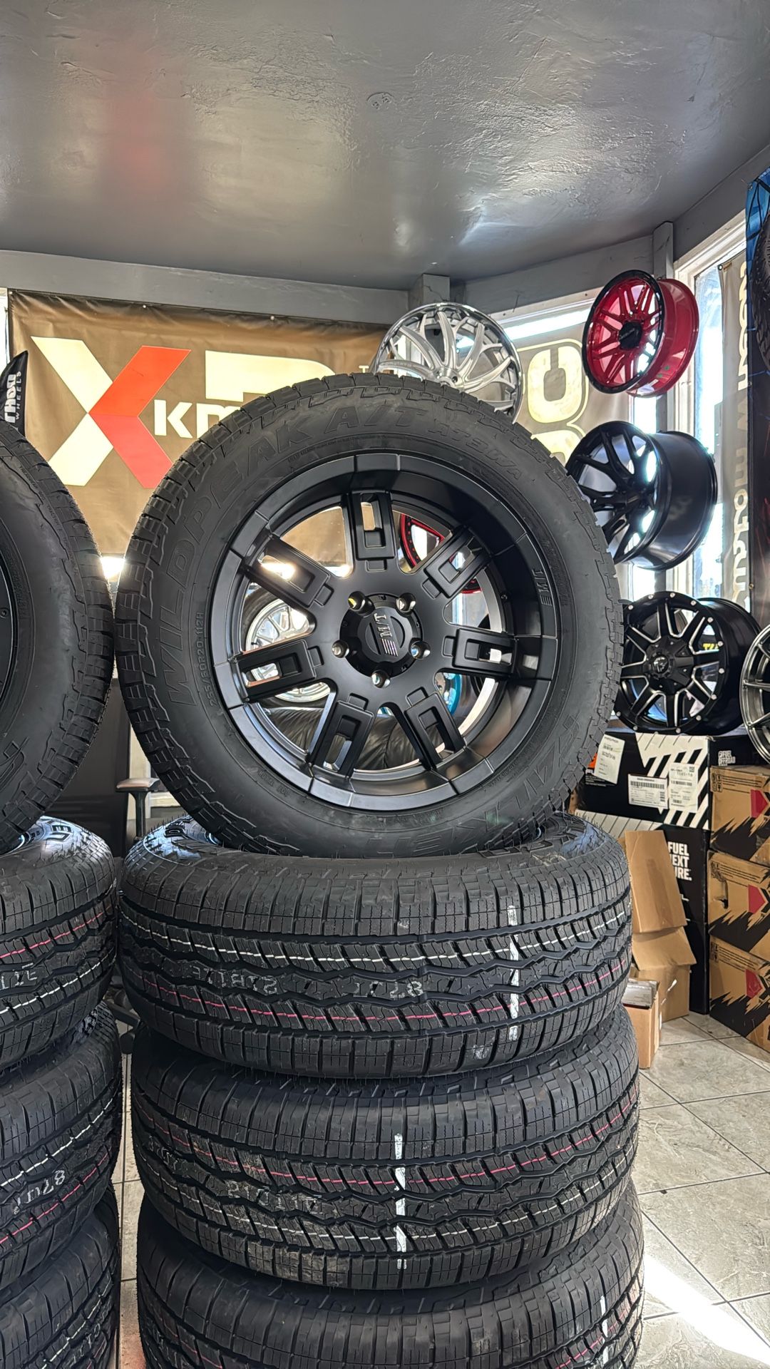 4 New Rims Mickey Thomson 20x9 5x5.5 Dodge Ram 4 New Tires All Terrain