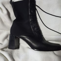 Black Leather Granny Boot Size 7