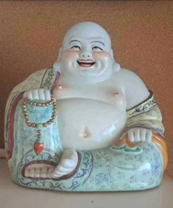Large Vintage Porcelain Laughing Buddha Hotei 10.6"