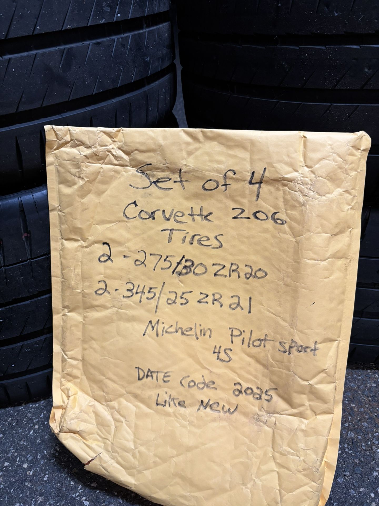 Set of 4 tires corvette z06 275/30zr20 and 345/25zr21 , like new Michelin pilot sport $1750 These came off a new car with 100 miles on it.