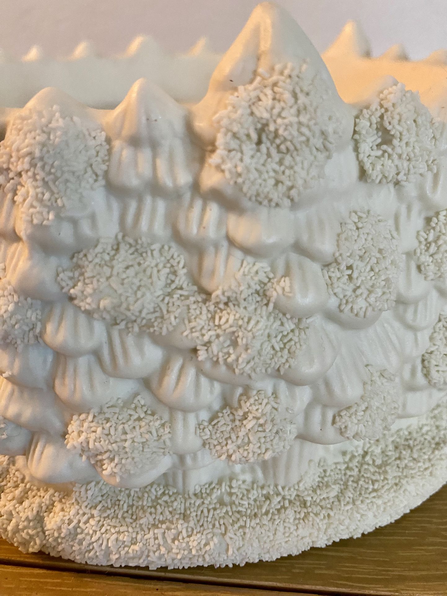 Vintage 90s Porcelain Pillar Candle Holder With White Christmas Pine Trees