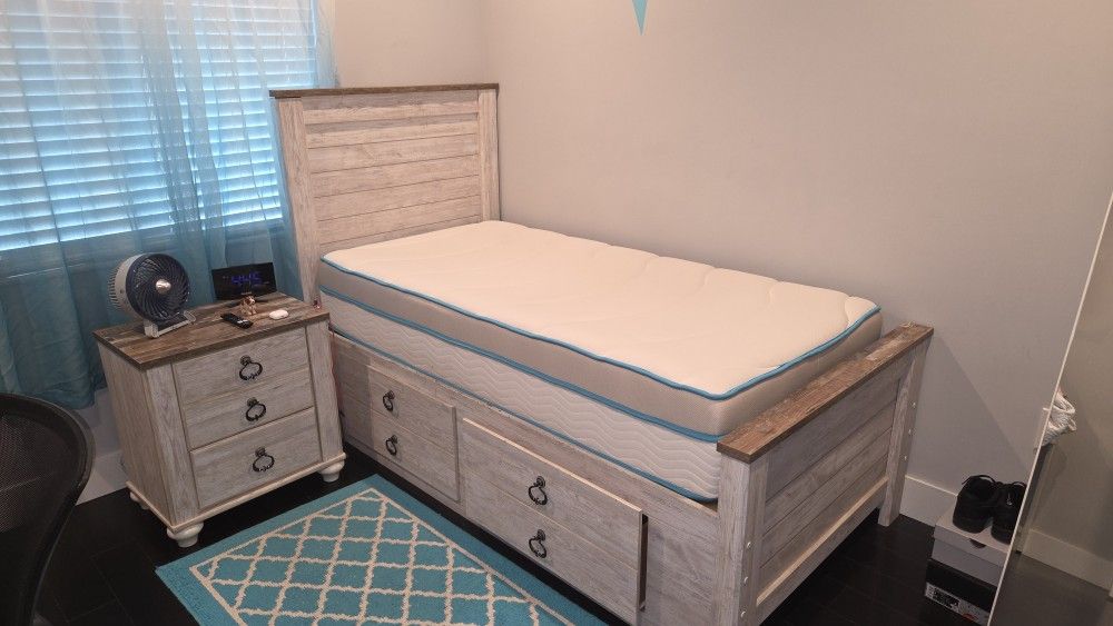 Twin Bed Frame With Mattress And Nightstand