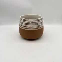 Modern 4.5" Ceramic Planter Pot Two-Tone Striped Boho Tropical Succulent Vase