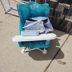 Used Hiccapop  Travel Booster Seat w/ tray, foldable, High Chair Blue