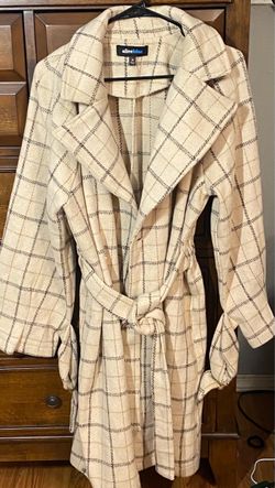 Alice Blue Plaid Belted Trench Coat – Women’s Medium