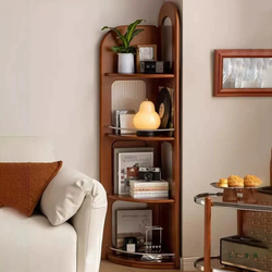 4-Tier 100% Solid Wood Corner Bookshelf, 64” Tall Mid Century Modern Corner Shelf Display, Open Storage Bookcase for Home Offie, Living Room