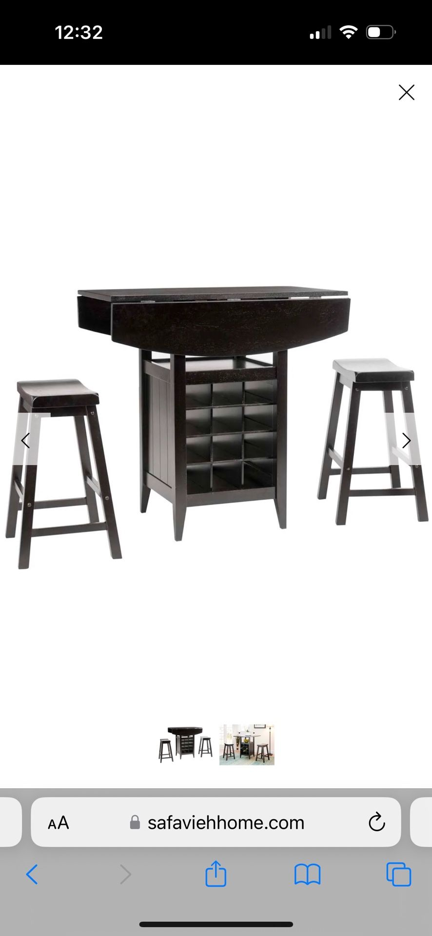 Emeric Drop Leaf Pub Table - 3 Pc Set - Espresso | Safavieh - AMH8504A