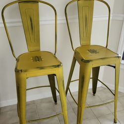 Pair Of Metal Bar Height Bar Stools