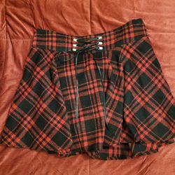 Chartou XL Red & Black Plaid Skirt