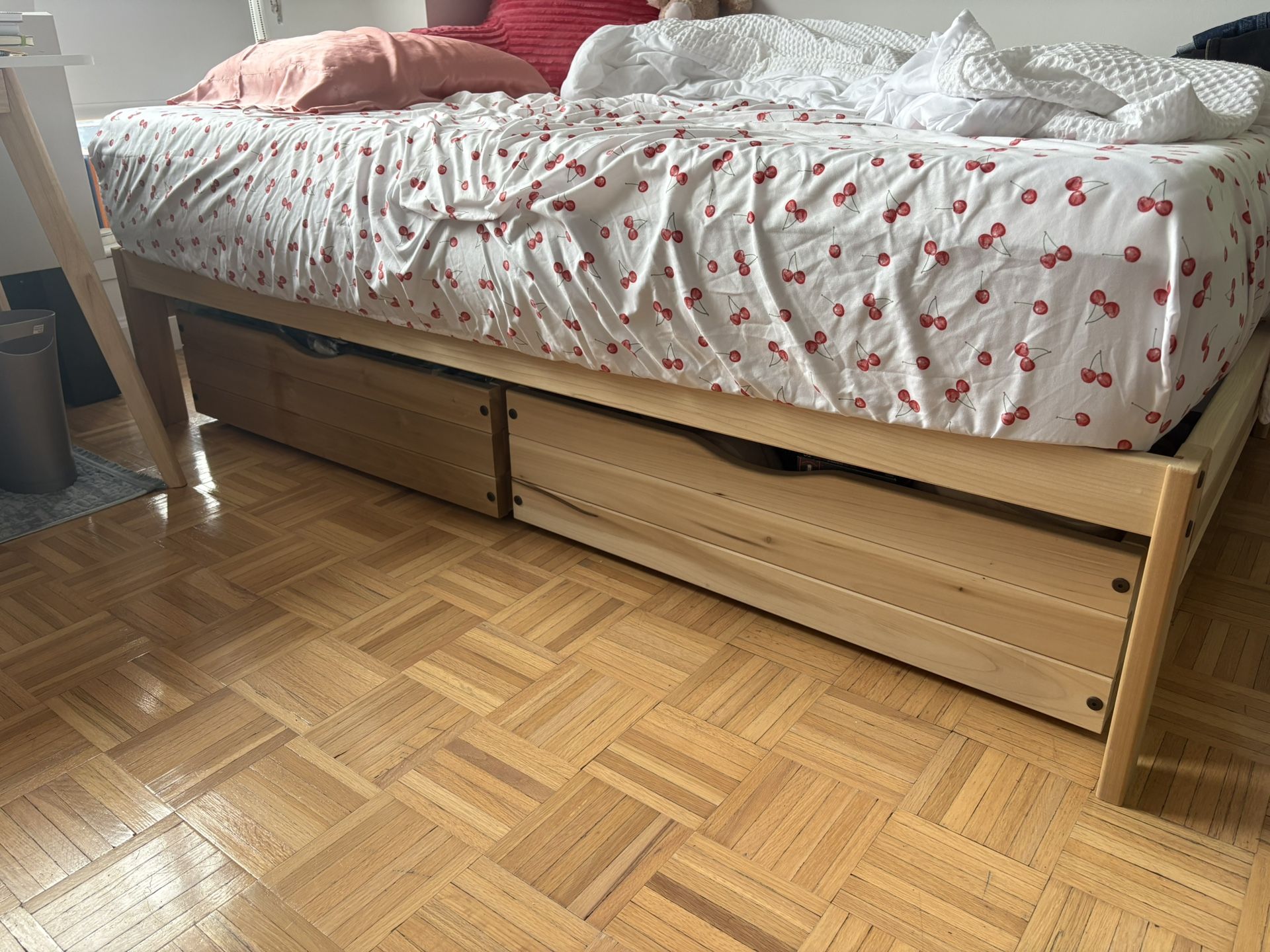 Full Size Bed Frame + Two Sliding Drawers