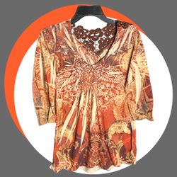 Live And Let Live Multicolored & Designed Shirt w Lace & Gem Sequins Wm M