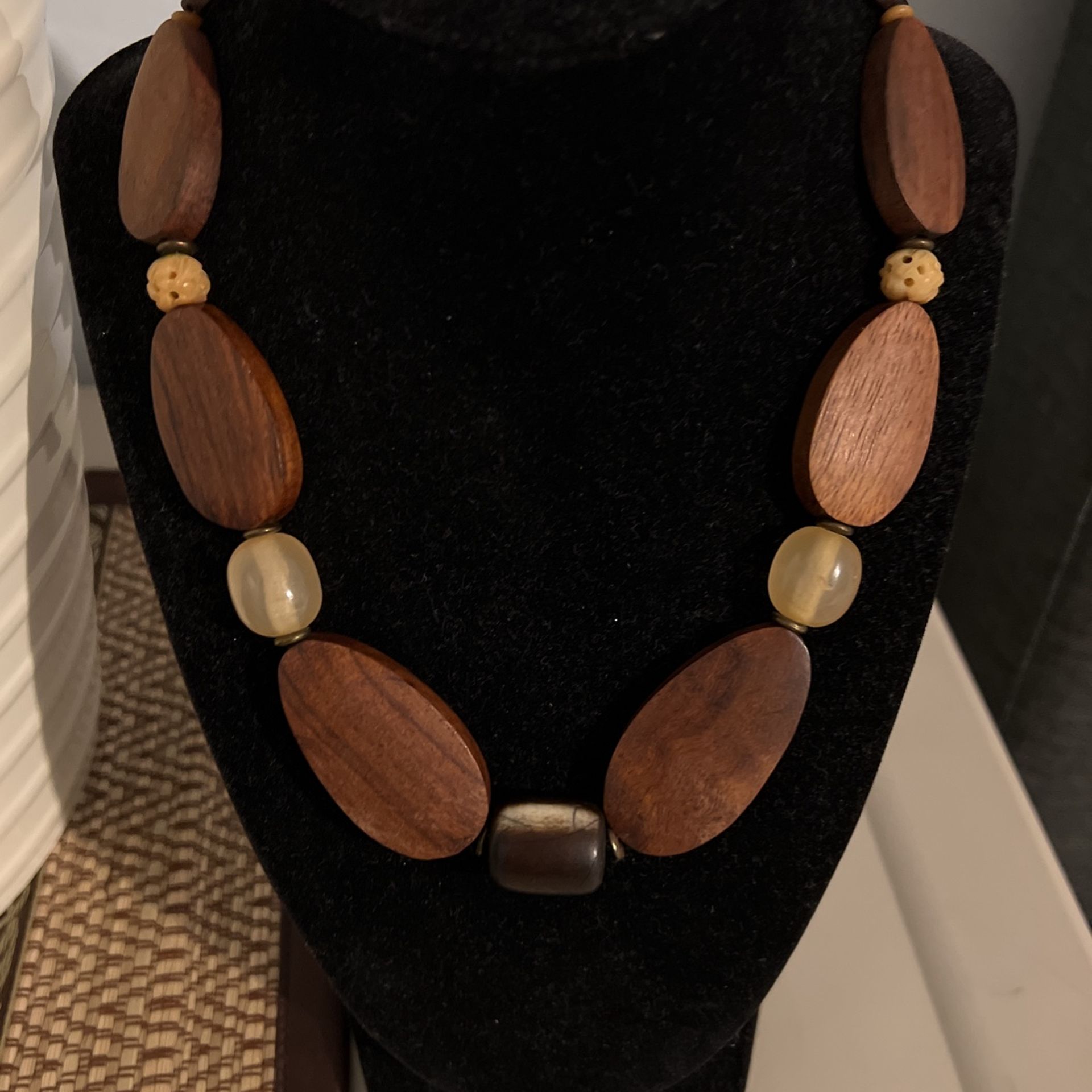 Wood with stone beads necklace