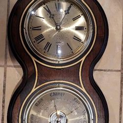 Wall Clock & Barometer, Bulova, Quartz, Battery Operated, Figure 8 Shape