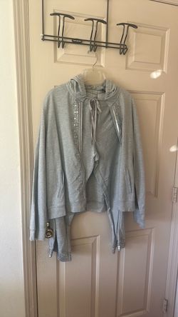 Gray Zip-Up Hoodie with Floral Embroidery