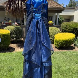 Royal Blue Ballgown With Velvet Glitter Flowers Prom Dress