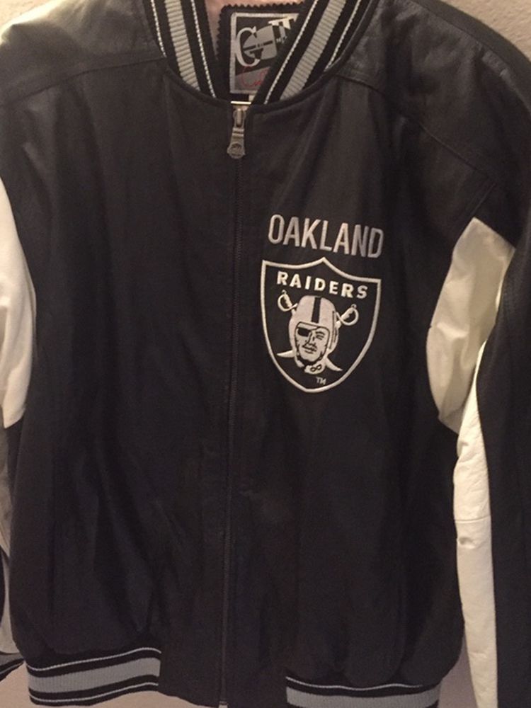 Oakland Raiders Authentic Leather GIII NFL Jacket Size L Quarterback Club